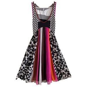 PIANURAStudio Dress y2k Silk Chiffon Striped Sleeveless Fairy Whimsy Size 42